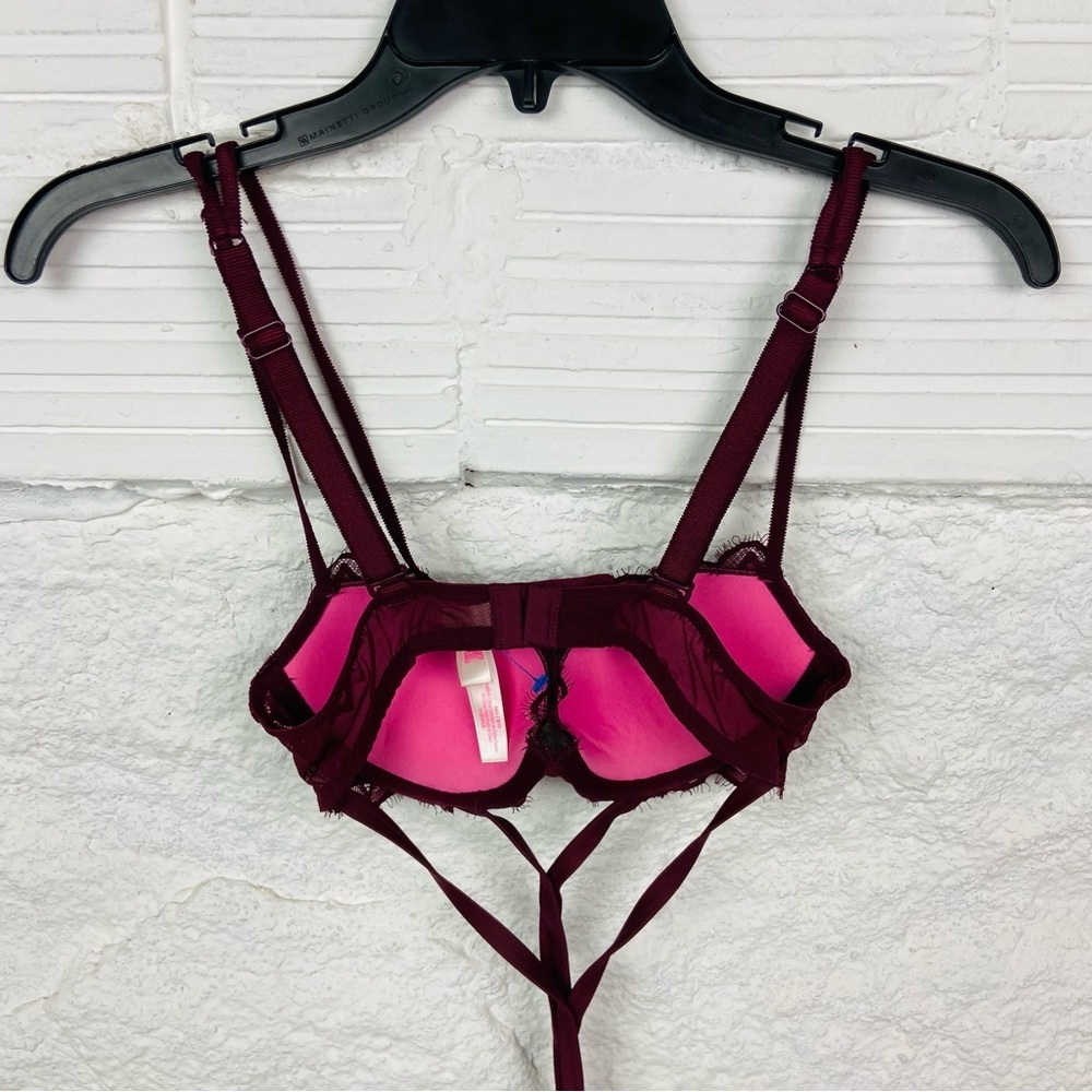 VICTORIAS SECRET PINK Burgundy gold star date night push up sexy bra size 34A - Picture 5 of 12